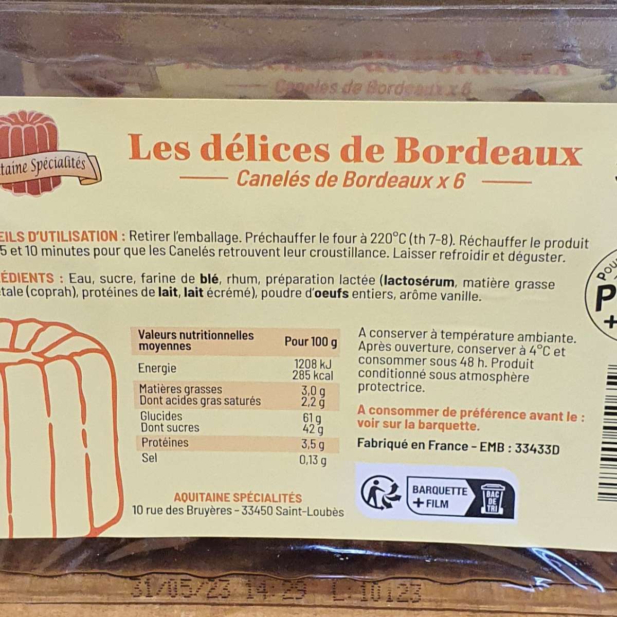 Canelés de Bordeaux x6 - GROS (60gr)