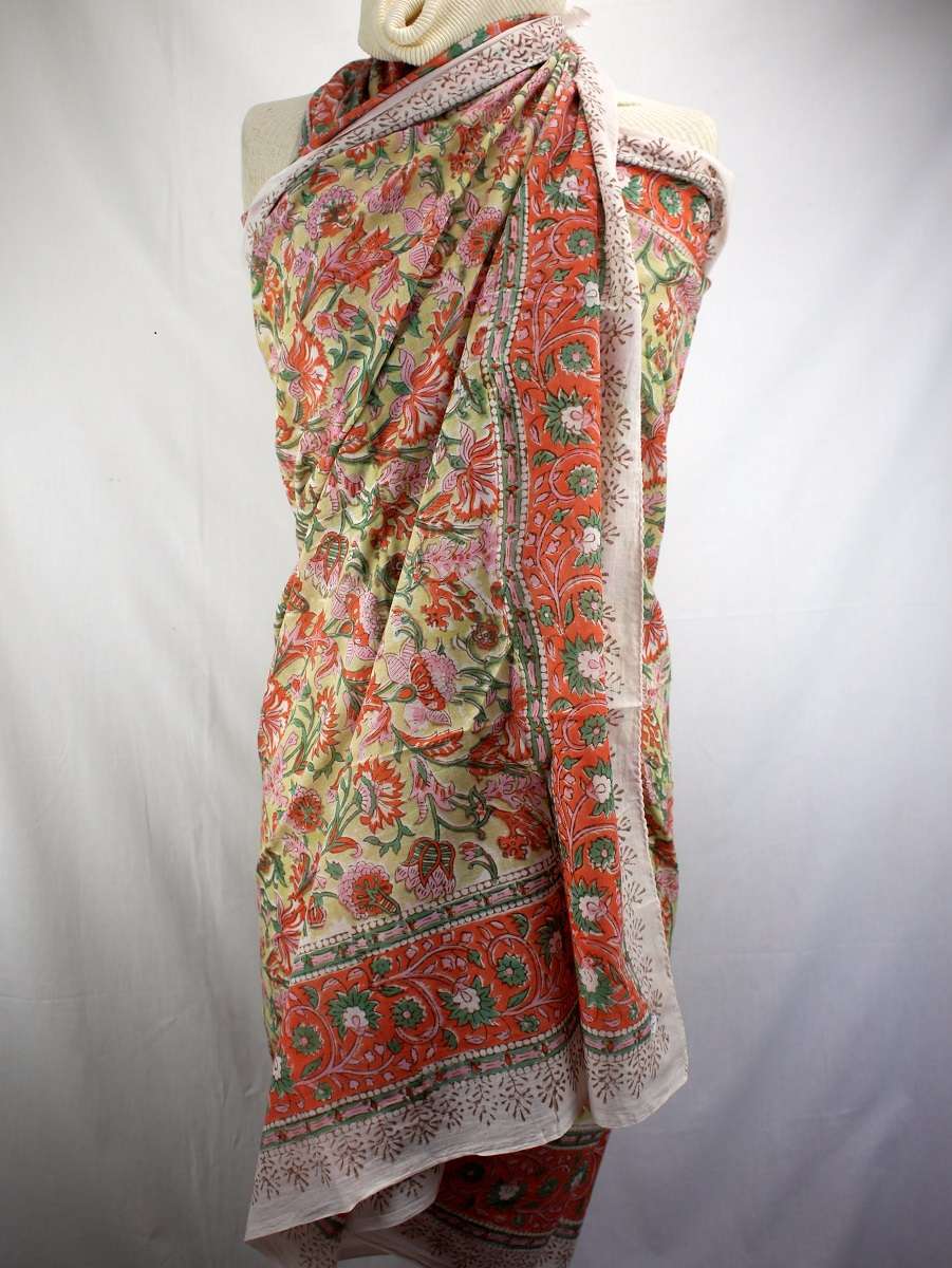 Foulard Vert Anis, Orange, Rose Pâle, Vert Bleuté - W408-3