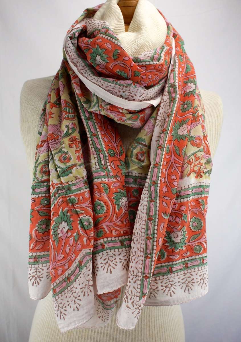 Foulard Vert Anis, Orange, Rose Pâle, Vert Bleuté - W408-3