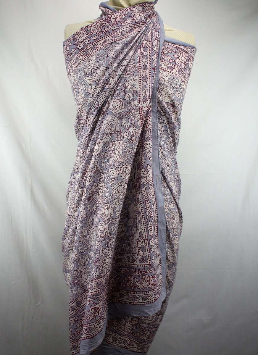Foulard Gris Bleuté, Blanc et Lie de Vin - S404-4