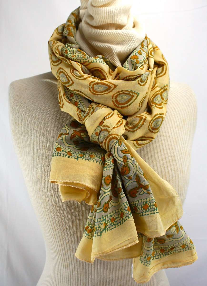 Foulard Jaune Pâle, Orce et Gris Bleuté - S404-12