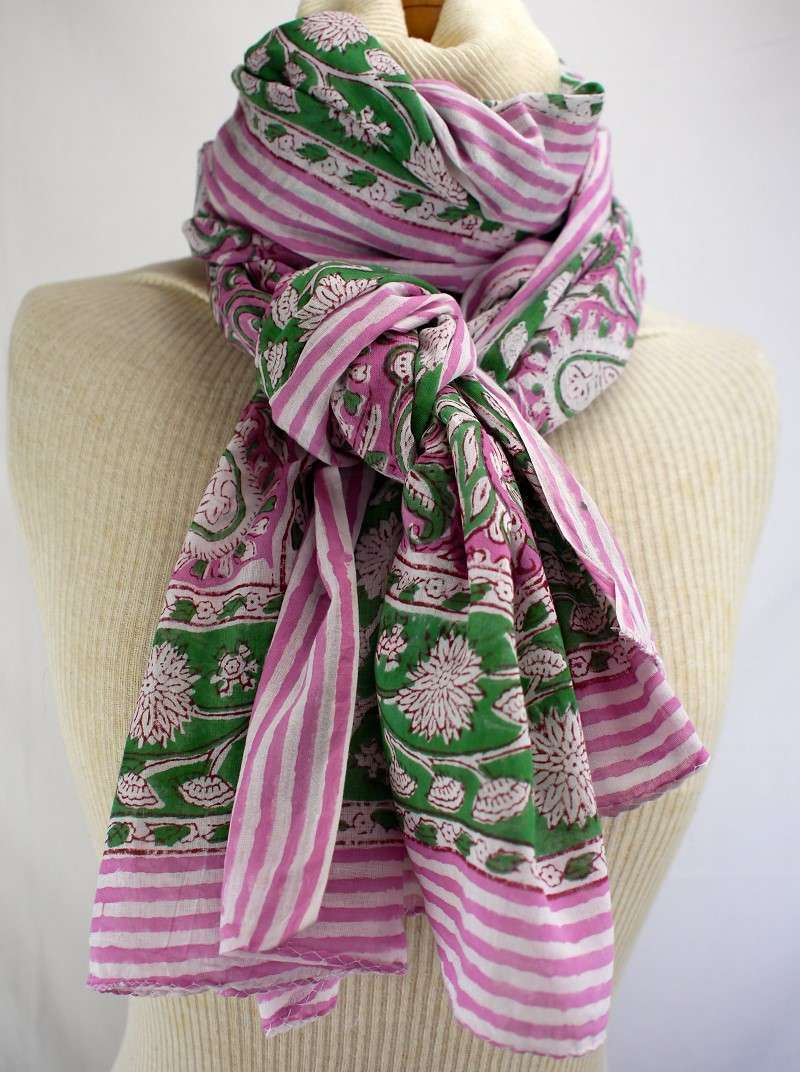 Foulard Rose, Vert et Blanc - W323-1