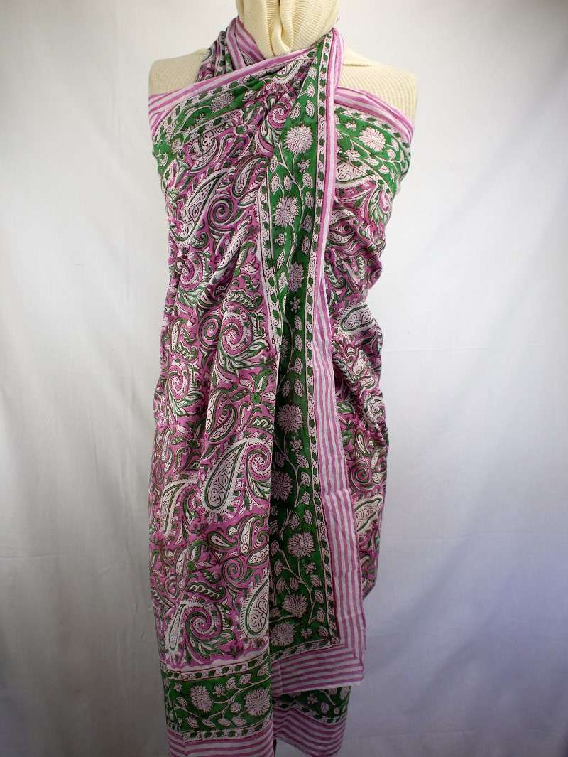 Foulard Rose, Vert et Blanc - W323-1