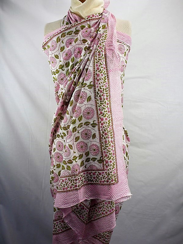 Foulard Rose Vert et Fond Blanc - W525-3