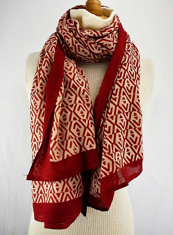 Foulard Rouge Garance et Fond Écru - W521-3